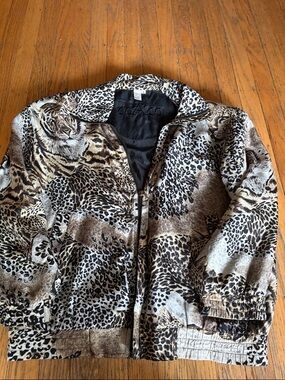 Cococo Animal-Print Bomber Jacket in Black and Brown